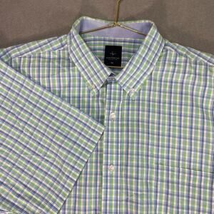 TailorByrd Mens XXL Plaid Short Sleeve Button Up Shirt Cotton Blue Green